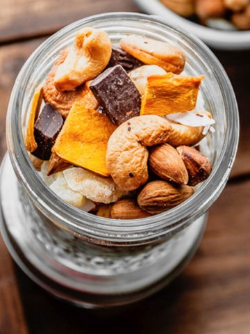 tropical trail mix in a jar overhead