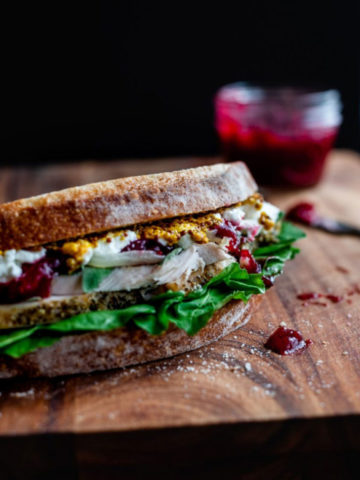 epic sandwich with cranberry sauce
