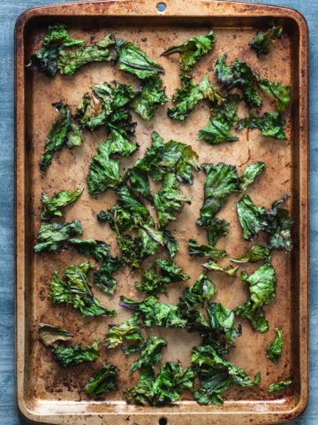 kale chips on baking sheet