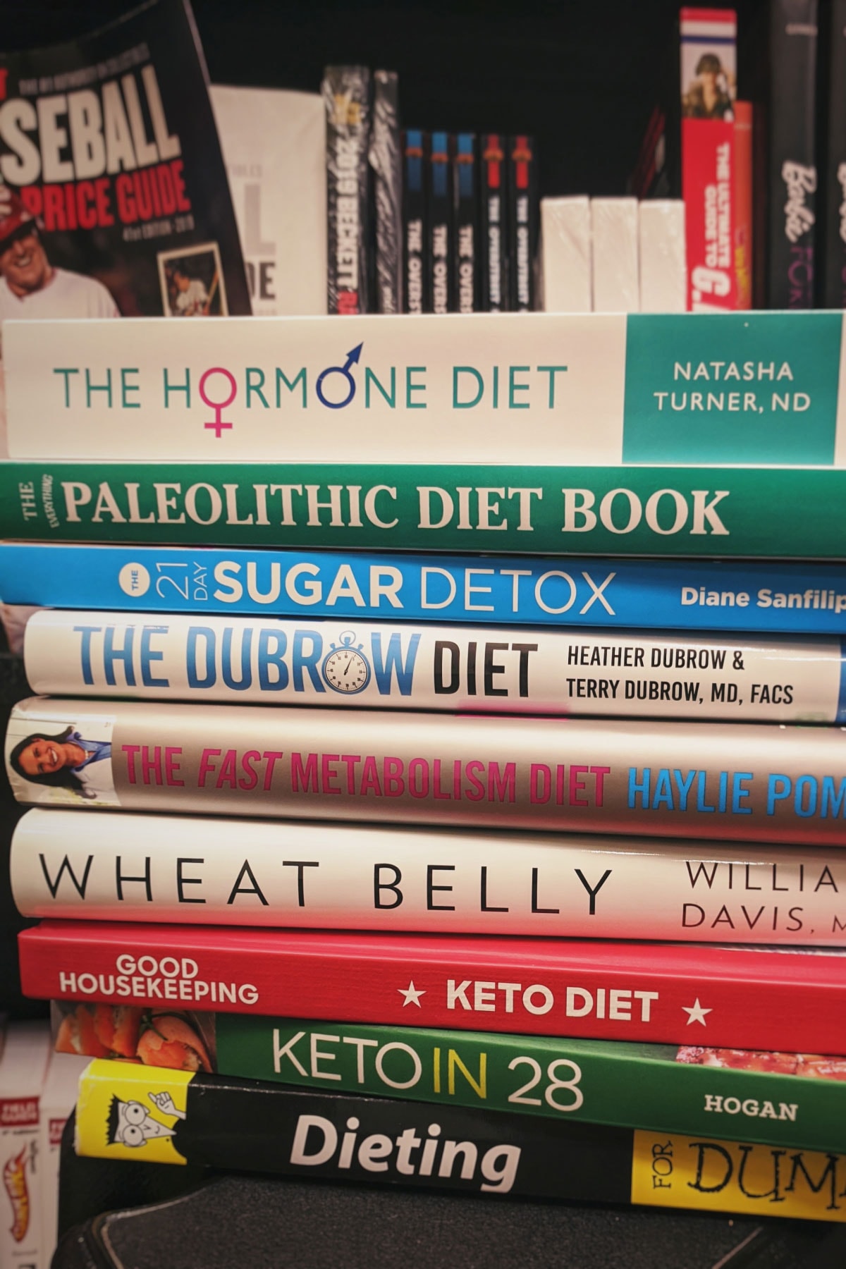 stack of diet books