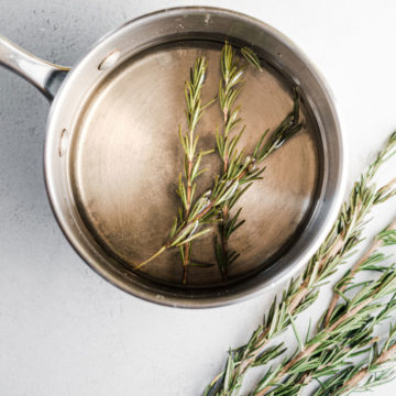 rosemary simple syrup in pot