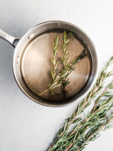 rosemary simple syrup in pot