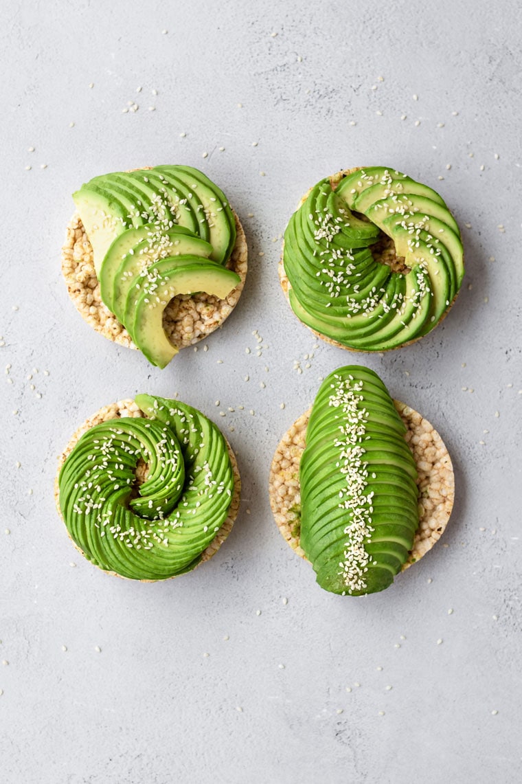 4 avocado rice cake in a grid