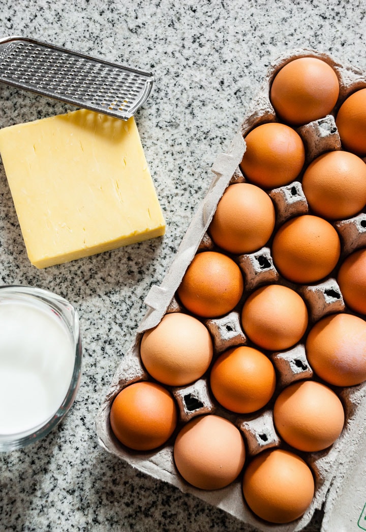 frittata ingredients - cheese, eggs, milks
