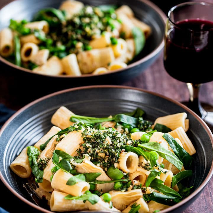 Date night pasta with hummus cream sauce and gremolata The Crooked Carrot