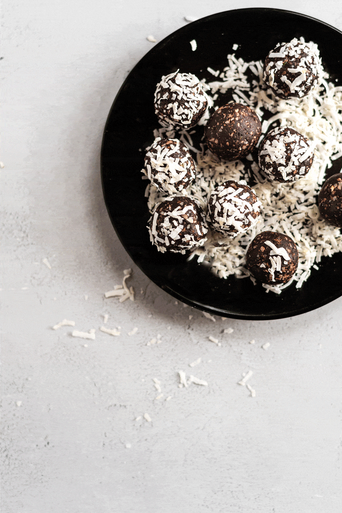 chocolate coconut energy balls on plate