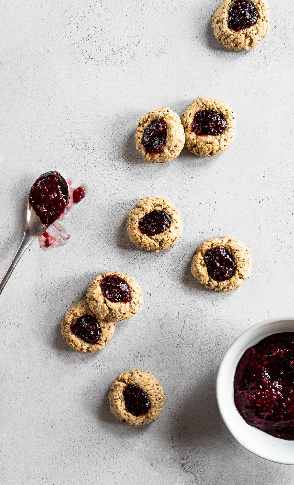 sunflower seed cookies with spoonful of jam