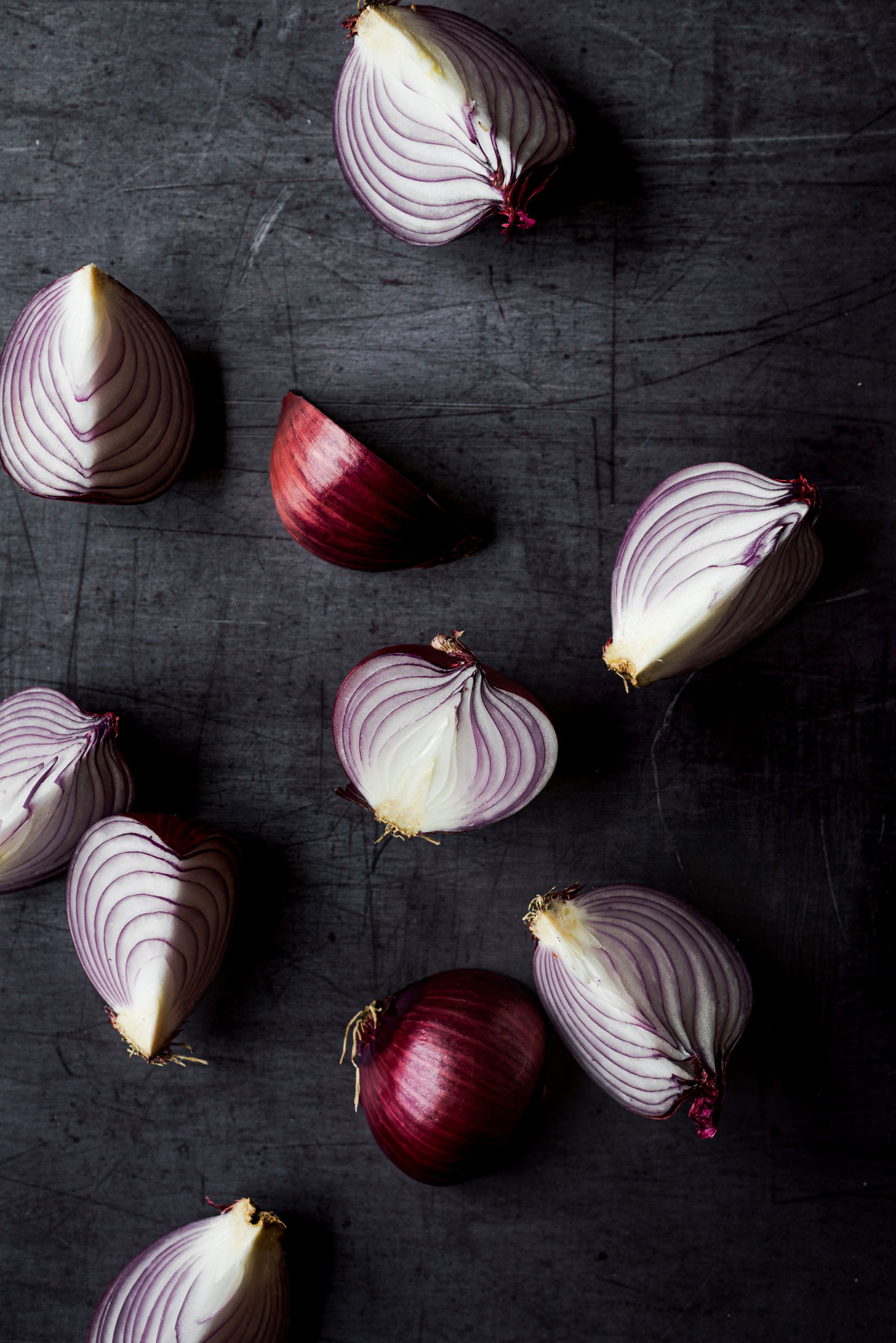red onions on dark background